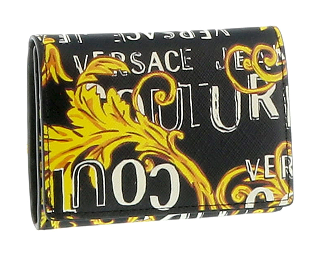 Versace Jeans Couture Black Gold Baroque Print Compact Snap On ID Hoder Wallet
