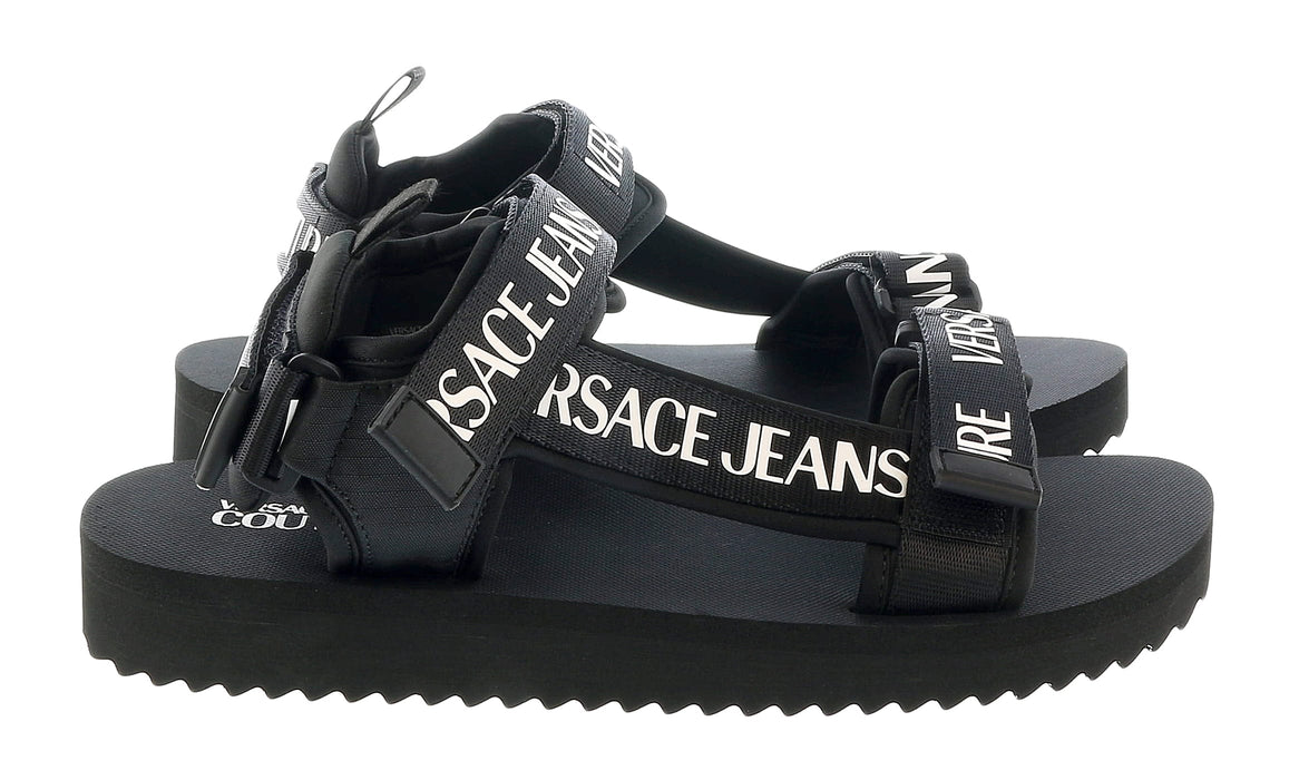 Versace Jeans Couture Black Signature Strap Trek Fashion Sandal