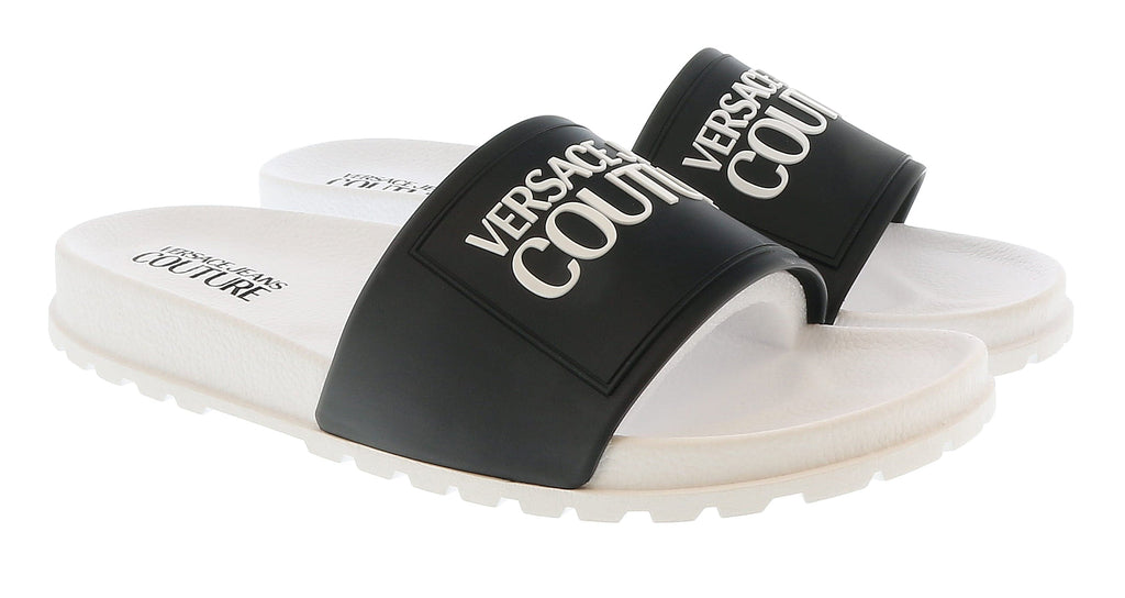 Versace Jeans Couture White Black Signature Pool Slide-