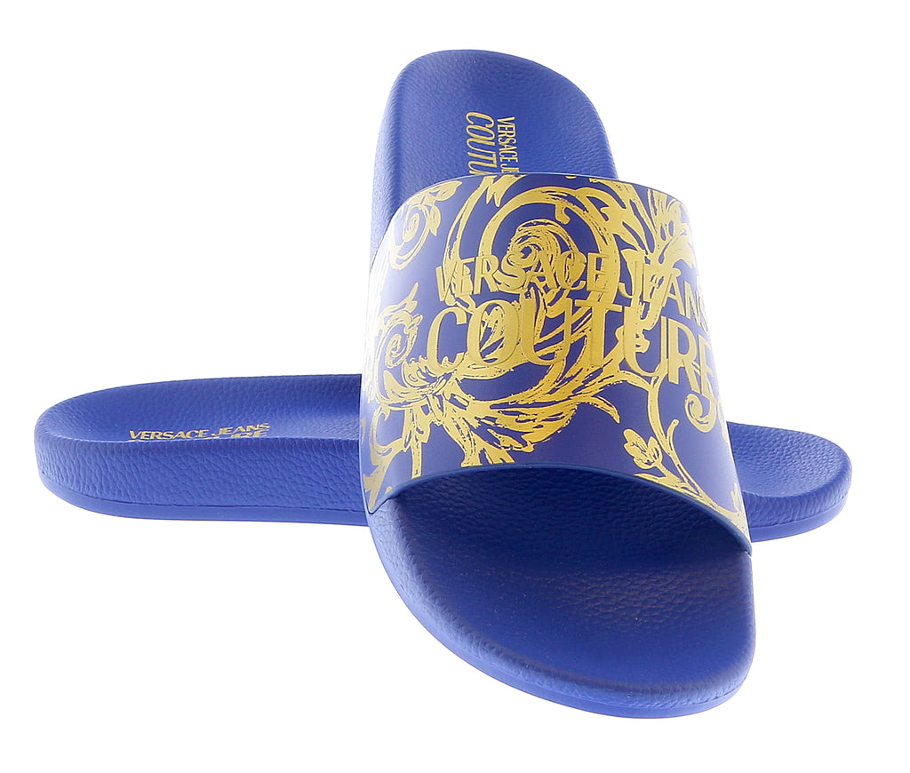 Versace Jeans Couture Electric Blue Baroque Print  Pool Slide-