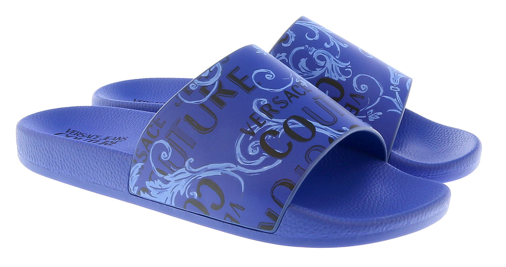 Versace Jeans Couture Electric Blue Baroque Signature Print  Pool Slide-6