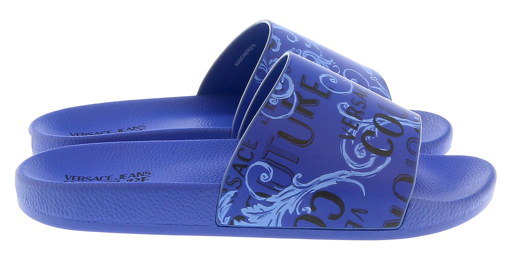 Versace Jeans Couture Electric Blue Baroque Signature Print  Pool Slide-