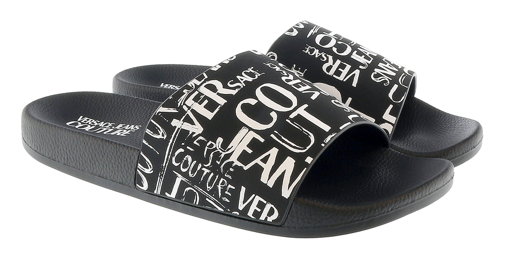 Versace Jeans Couture Black All Around Signature Print  Pool Slide-6