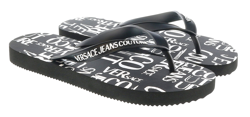 Versace Jeans Couture Black All Around  Signature Print  Fashion  Flip Flop-