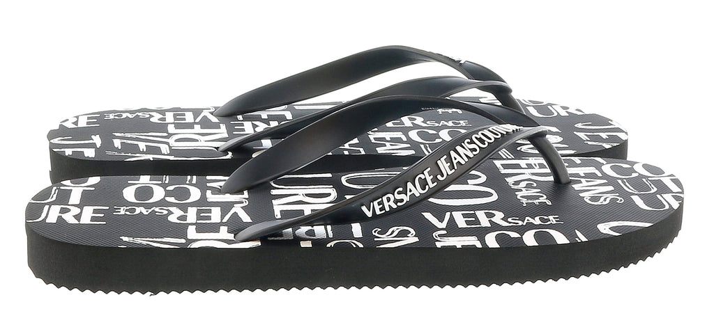 Versace Jeans Couture Black All Around  Signature Print  Fashion  Flip Flop-