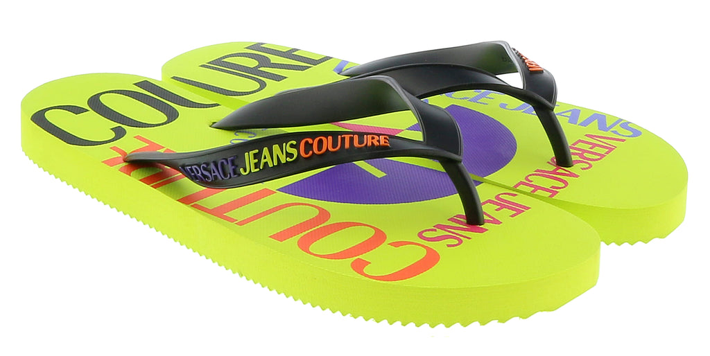 Versace Jeans Couture Neon Yellow Signature Colorblock Fashion Flip Flop-