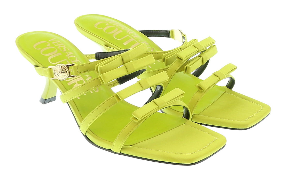 Versace Jeans Couture Womens Neon Yellow Stappy Mid Heel Bow Sandals-EU36