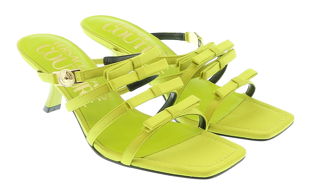 Versace Jeans Couture Neon Yellow Stappy Mid Heel Bow Sandals-8