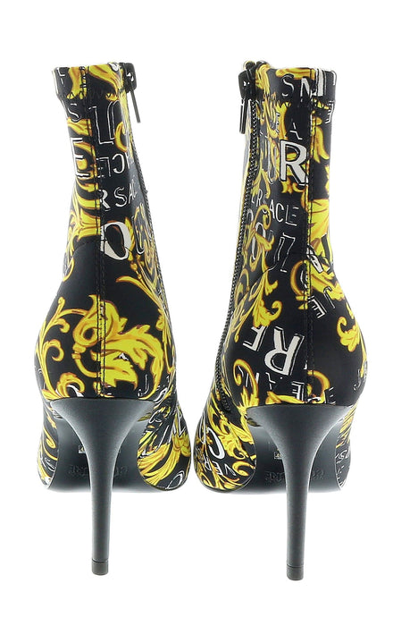 Versace Jeans Couture Womens Black Gold Baroque Print Cap Toe High Heel Boots-
