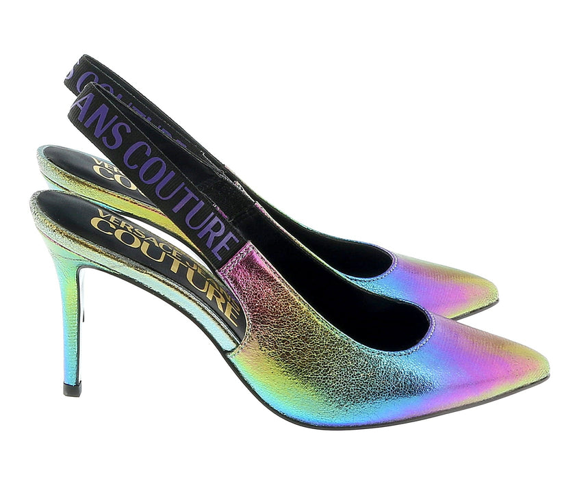 Versace Jeans Couture Womens  Technicolor Print High Heel Slingbacks-