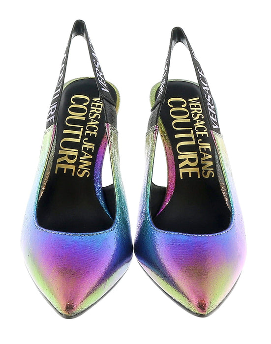 Versace Jeans Couture Womens  Technicolor Print High Heel Slingbacks-