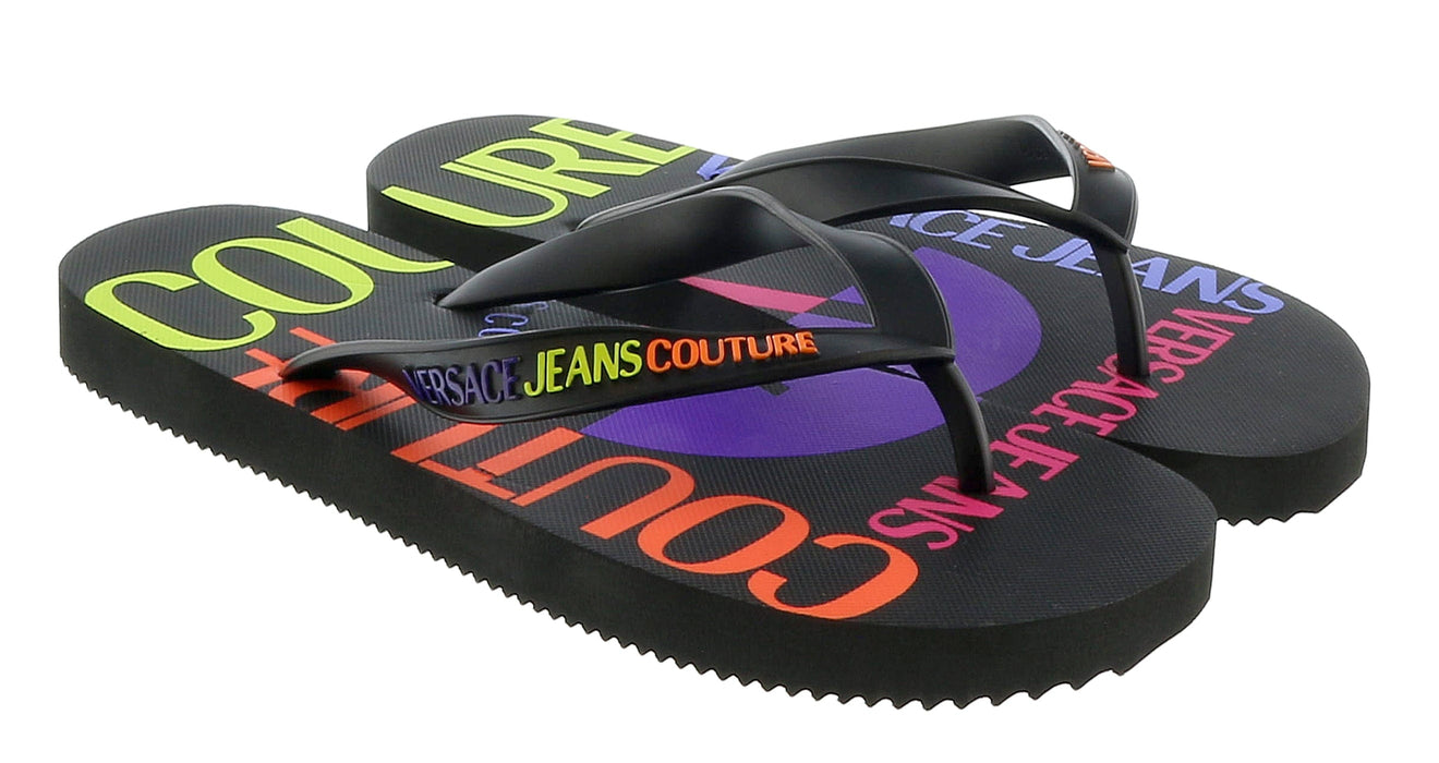 Versace Jeans Couture Womens Black Signature Sole Fashion Flip Flop-EU35