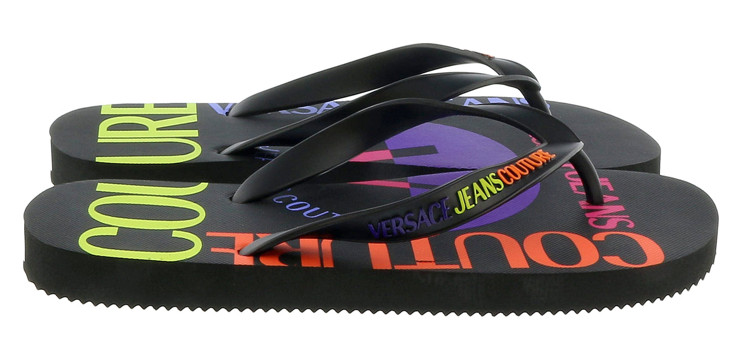 Versace Jeans Couture Womens Black Signature Sole Fashion Flip Flop-