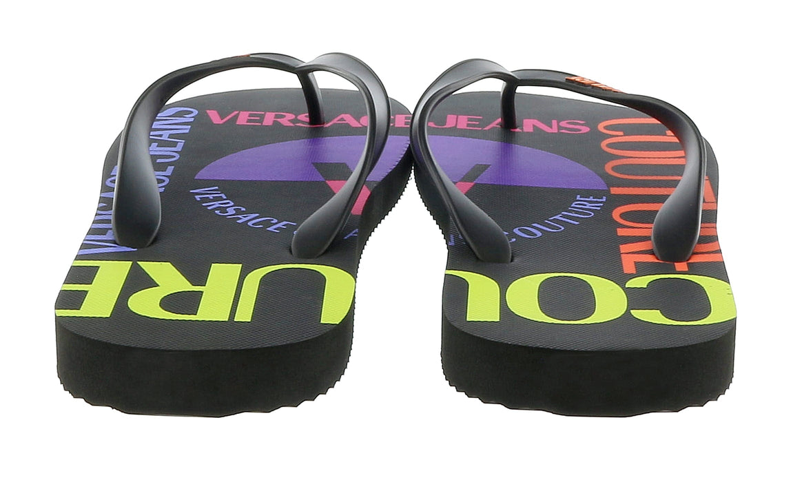 Versace Jeans Couture Womens Black Signature Sole Fashion Flip Flop-