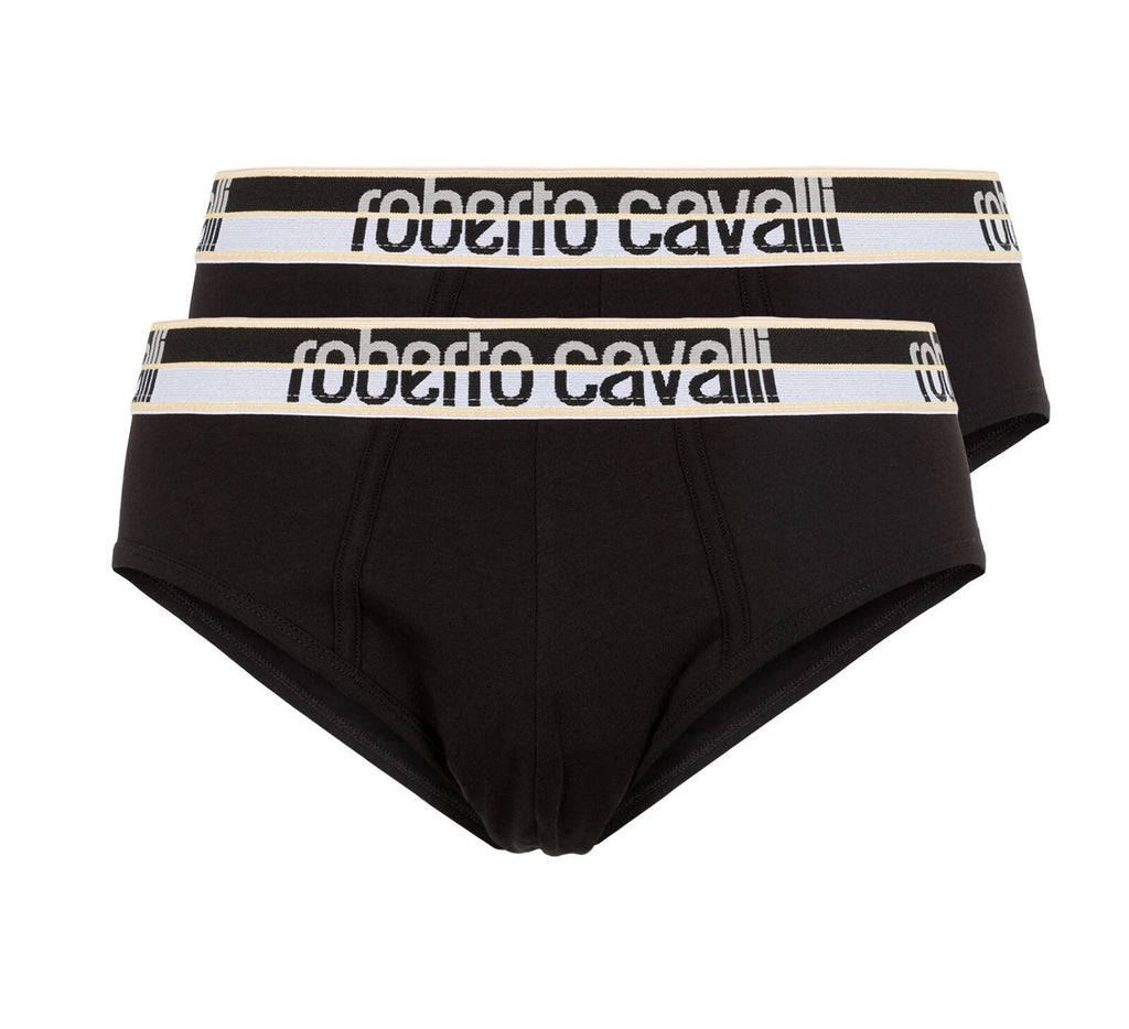 Roberto Cavalli Black Cotton Jersey Stretch Brief Slip-2-Pack-L