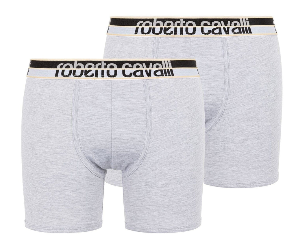 Roberto Cavalli Grey Melange Cotton Jersey Stretch Boxer Brief-2-Pack-XS