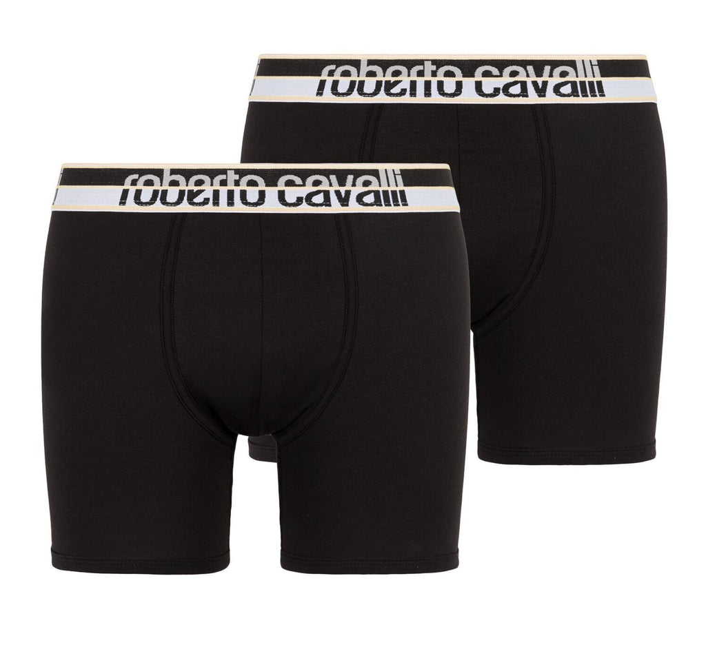 Roberto Cavalli Black Cotton Jersey Stretch Boxer Brief-2-Pack-M