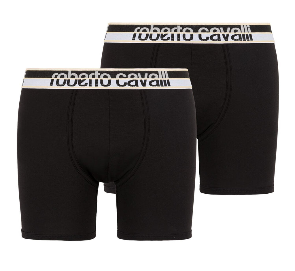 Roberto Cavalli Black Cotton Jersey Stretch Boxer Brief-2-Pack-L
