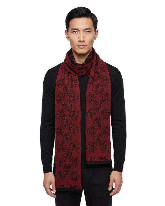 Roberto Cavalli ESZ028 02000 Burgundy Wool Blend Logo Mens Scarf