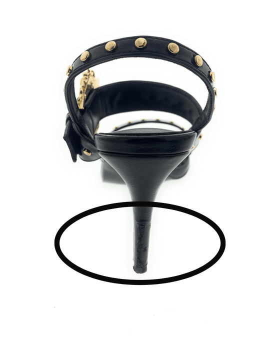 Defective/Store Return Versace Jeans Couture Womens Oversized Buckle Black Heeled Sandals-EU37