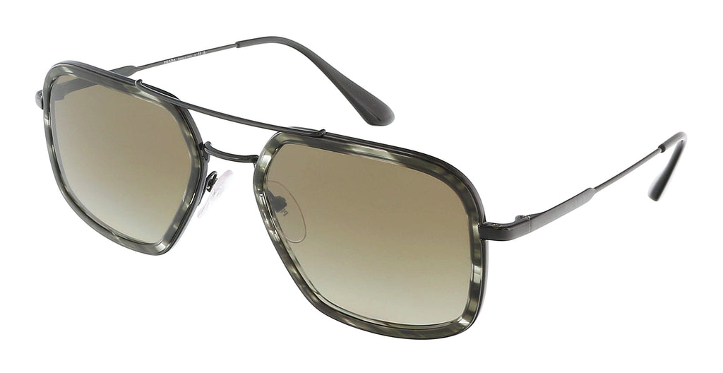 Prada  Square Full Rim Stripped Gray / Black Sunglasses