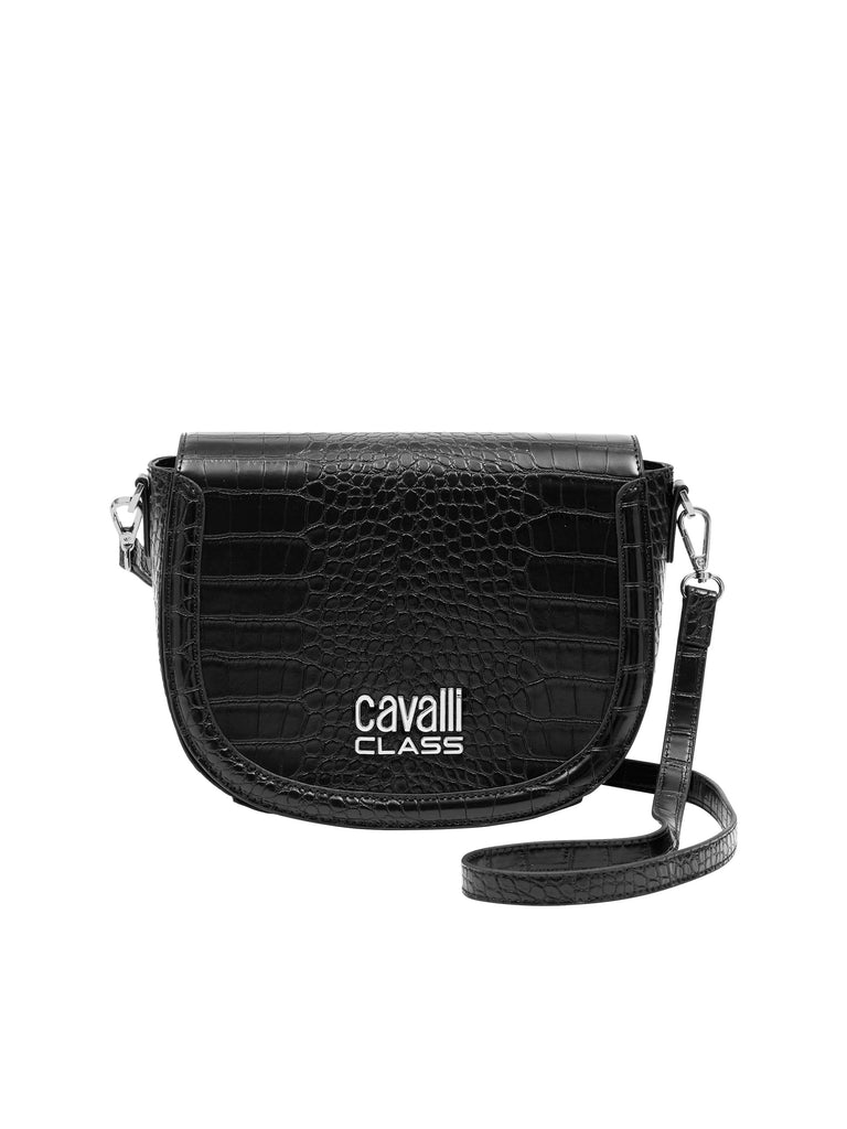 Cavalli Class TORINO Black Medium Crocco Saddle Crossbody bag