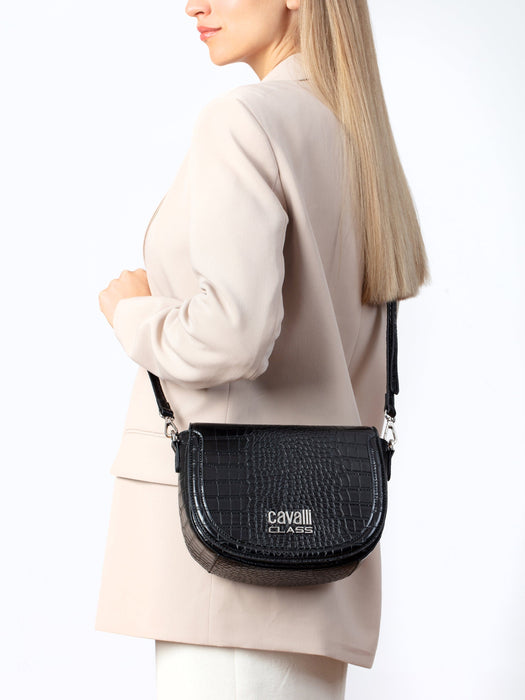 Cavalli Class TORINO Black Medium Crocco Saddle Crossbody bag