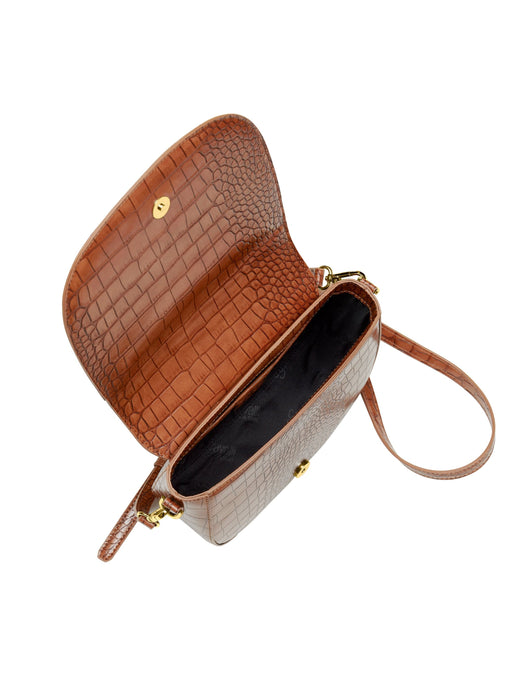Cavalli Class TORINO Brown Medium Crocco Saddle Crossbody bag