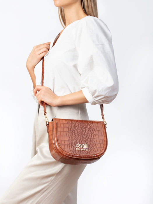 Cavalli Class TORINO Brown Medium Crocco Saddle Crossbody bag