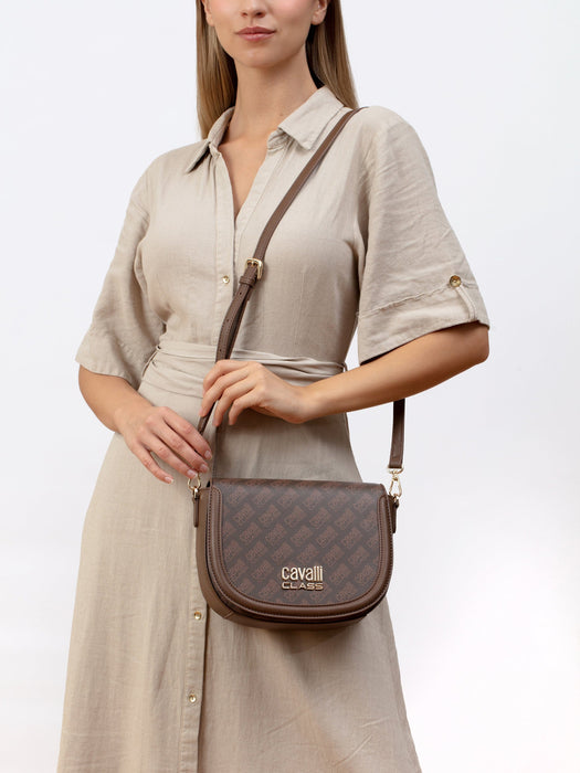Cavalli Class TORINO Brown Medium Crocco Saddle Crossbody bag