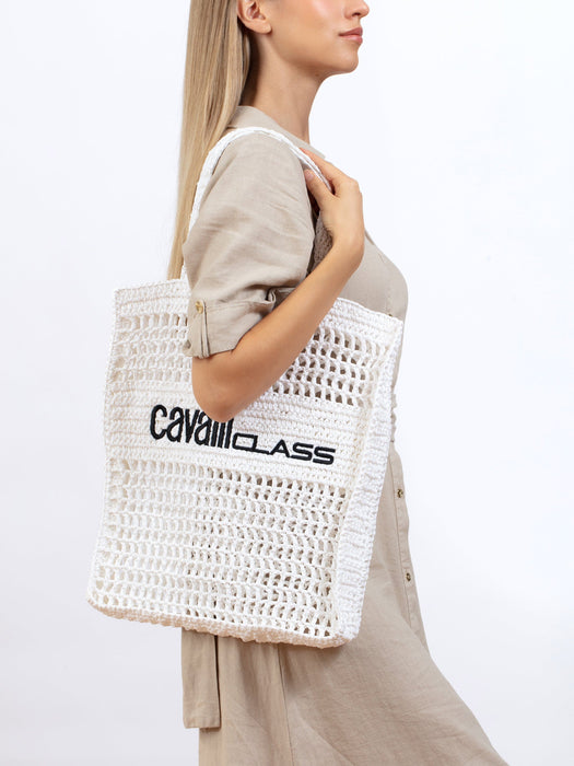 Cavalli Class PORTOFINO White Large Crochet Beach Shopper Bag