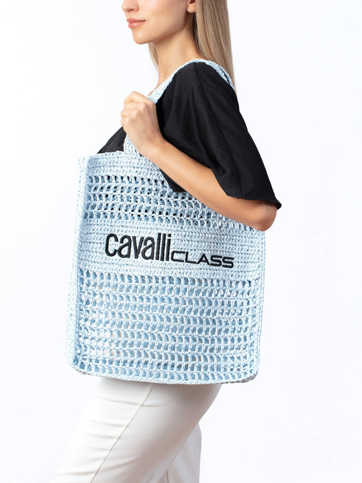 Cavalli Class PORTOFINO Light Blue Crochet Beach Shopper Bag