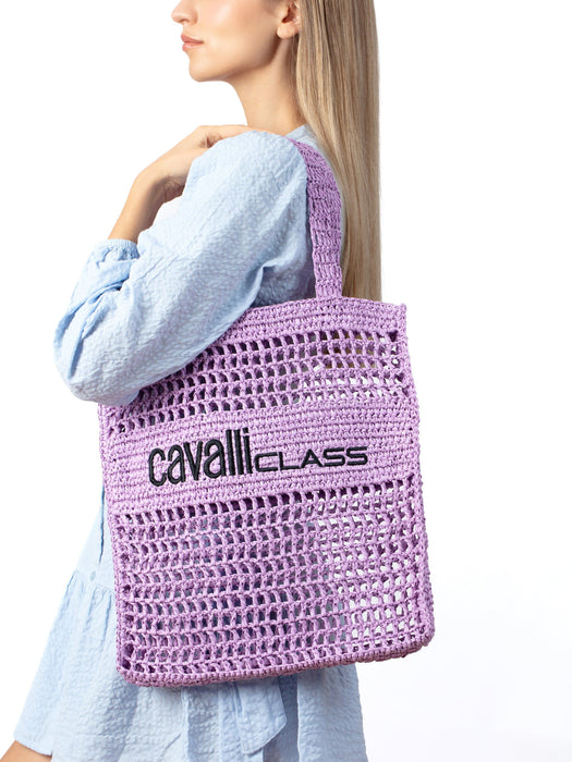 Cavalli Class PORTOFINO Light Purple Large Crochet Beach Shopper Bag
