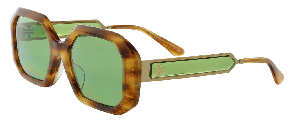 Tory Burch  Full Rim Honey Wood Rectangular Sunglasses