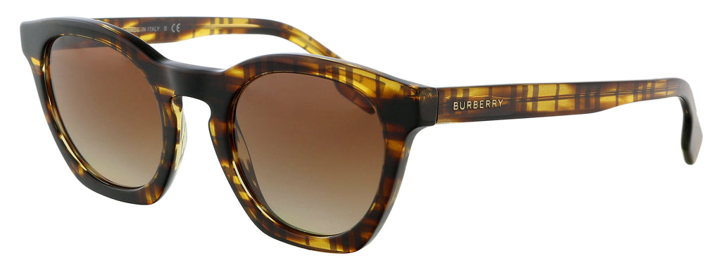 Burberry  Full Rim Top Check Striped Brown Cateye Sunglasses
