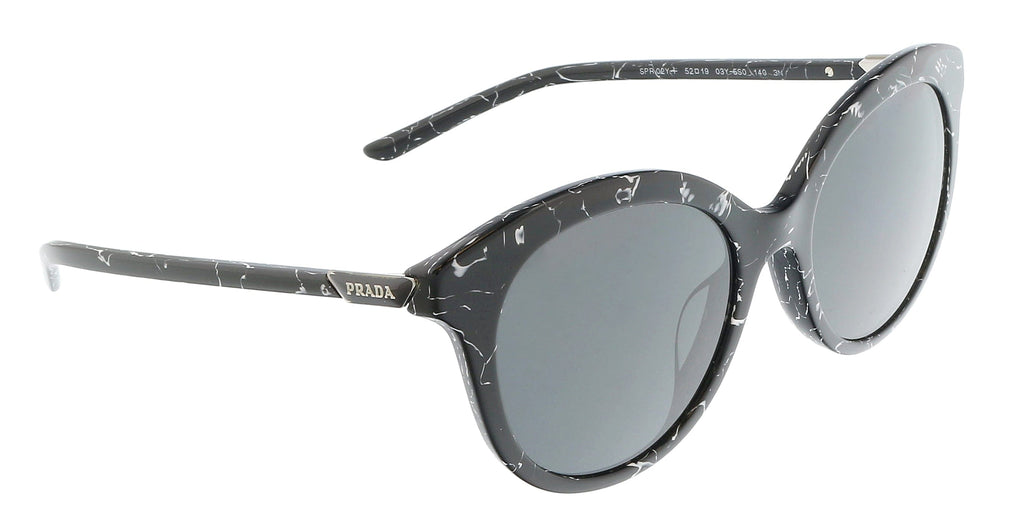 Prada 0PR 02YSF 03Y5S0 Black Marble Round Full Rim Sunglasses