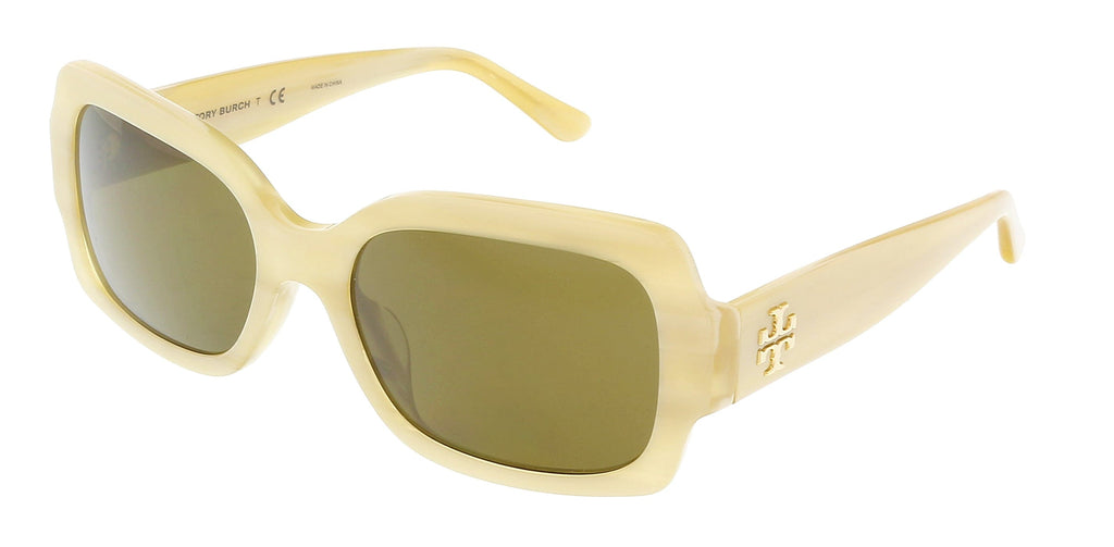 Tory Burch  189073 Light Ivory Horn Rectangular Full Rim Sunglasses