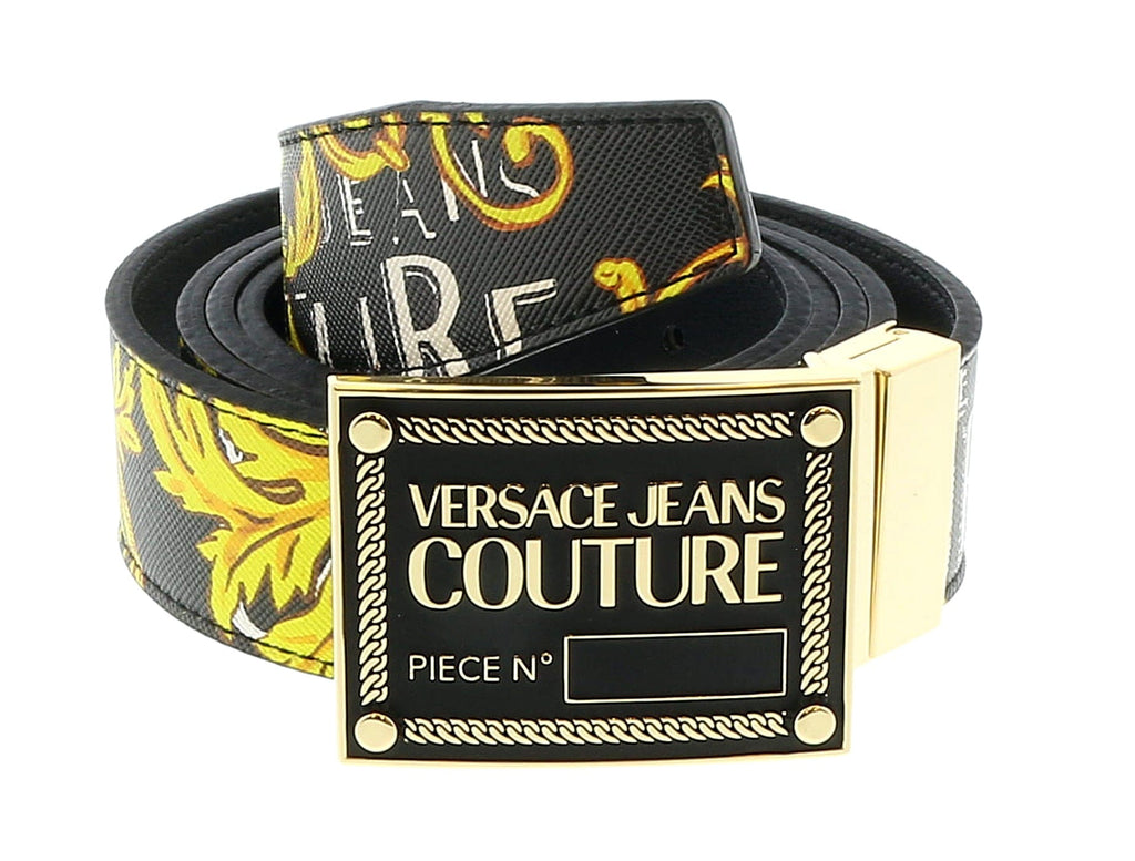 Versace Jeans Couture Black/Gold Signature Label Baroque Reversible Adjustable  Belt-28-44