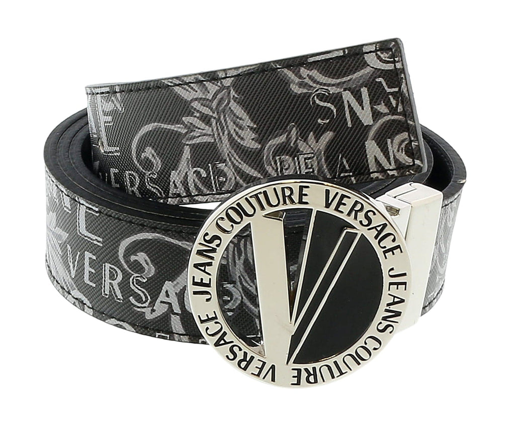 Versace Jeans Couture Black/Grey V-Emblem Logo Buckle Reversible Adjus