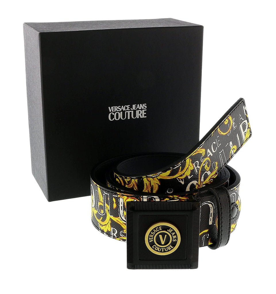 Versace Jeans Couture Black/Gold V-Emblem Logo Buckle   Reversible Adjustable  Mens Belt-28-44