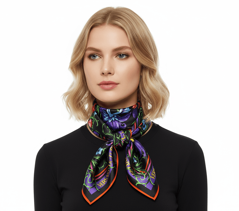 Versace Jeans Couture Black/Multi Signature Floral Print Medium Square Scarf