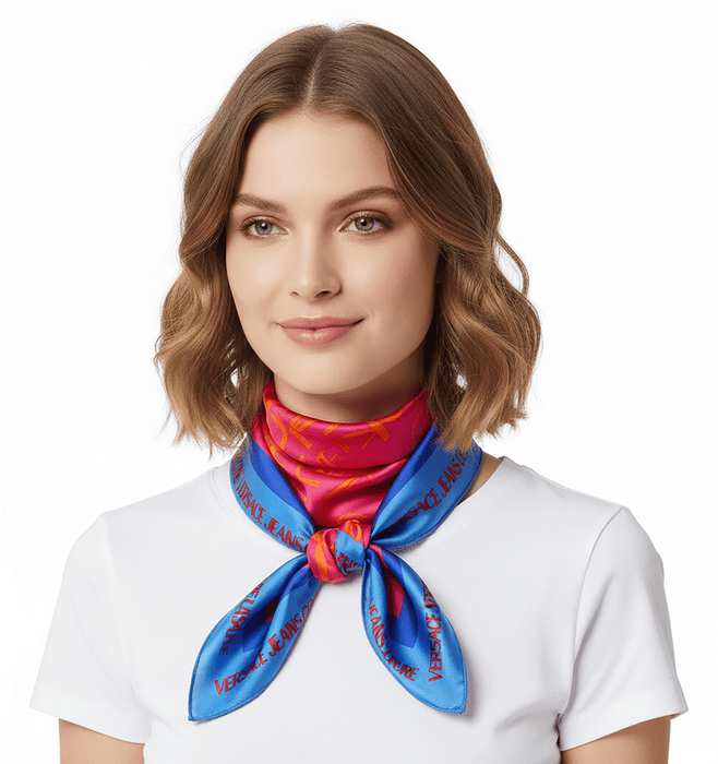 Versace Jeans Couture Hot Pink/Blue Signature Graffiti Print Medium Square Scarf