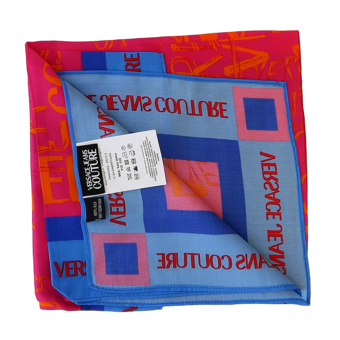 Versace Jeans Couture Hot Pink/Blue Signature Graffiti Print Medium Square Scarf