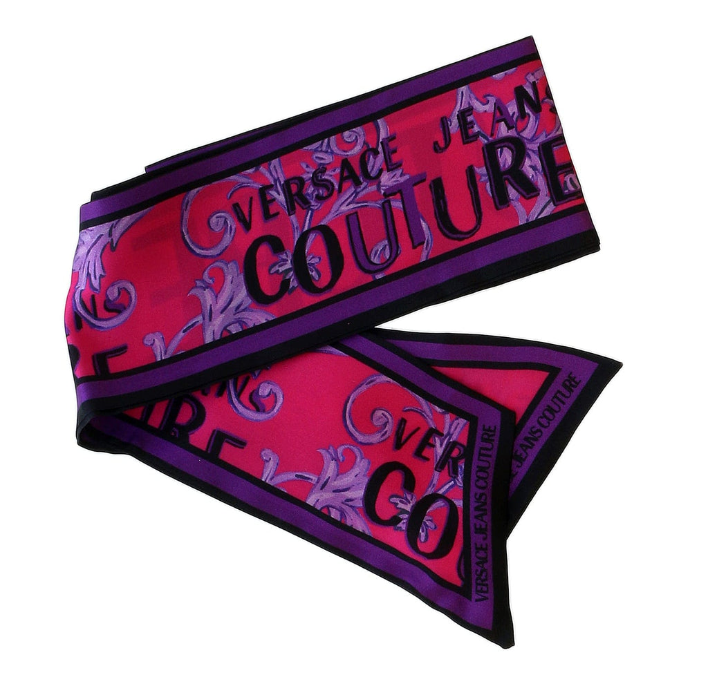 Versace Jeans Couture Hot Pink/Violet Signature Baroque Print Slim Scarf