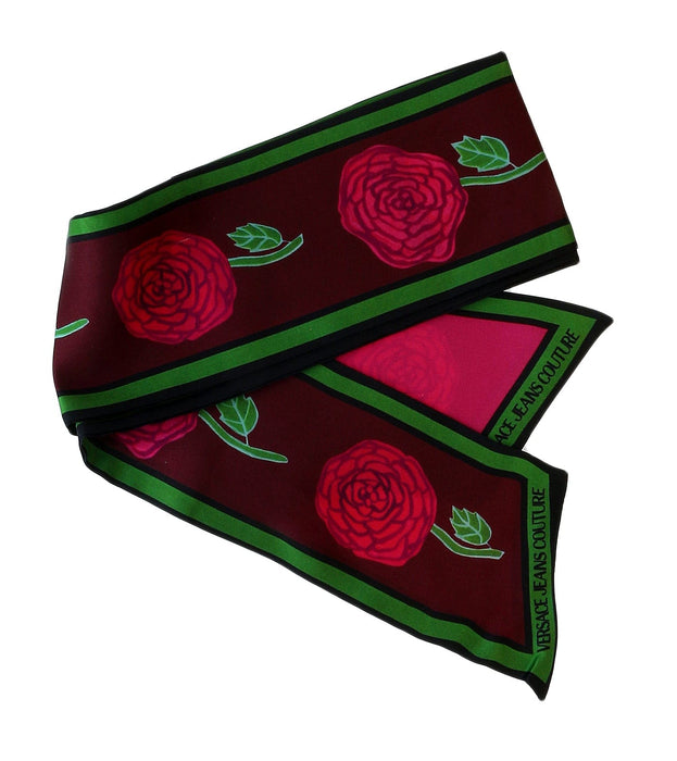 Versace Jeans Couture Maroon Green Signature Rosy Print Slim Scarf