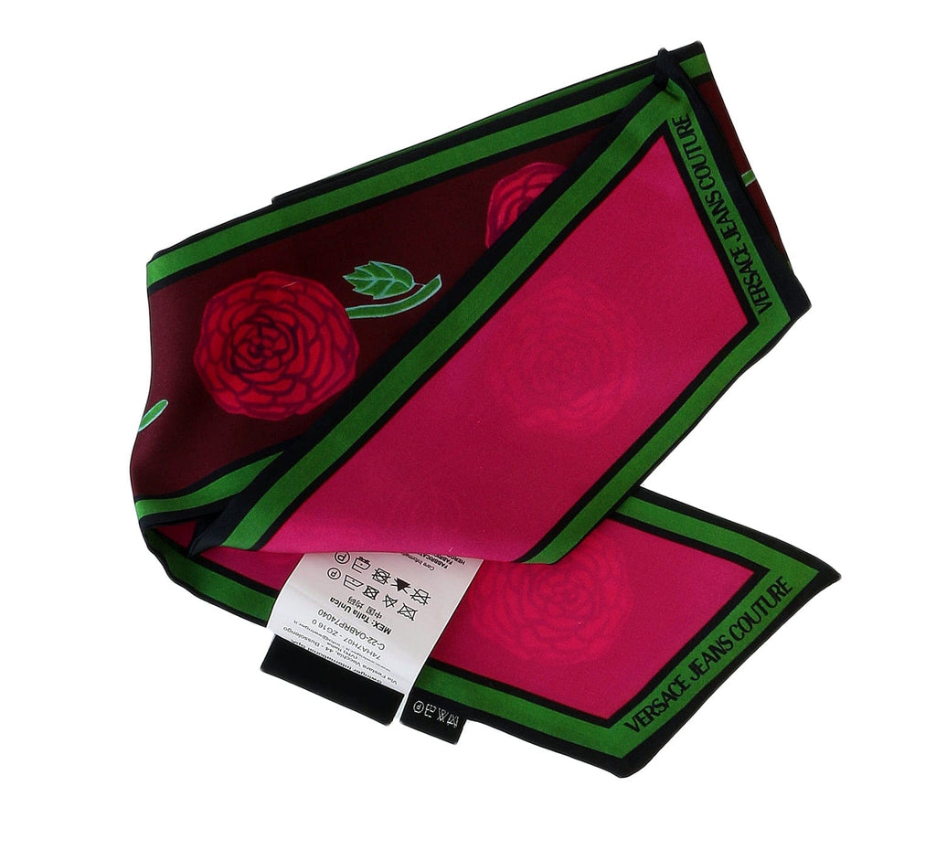 Versace Jeans Couture Maroon Green Signature Rosy Print Slim Scarf