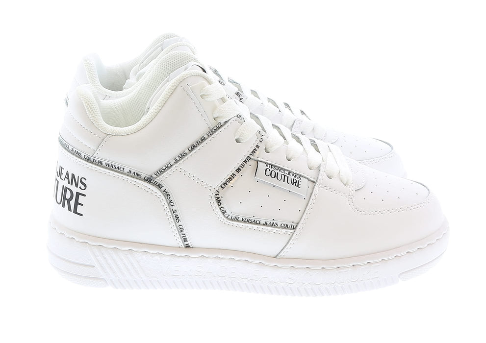 Versace Jeans Couture Womens Signature Mid Top Lace Up White Sneakers-