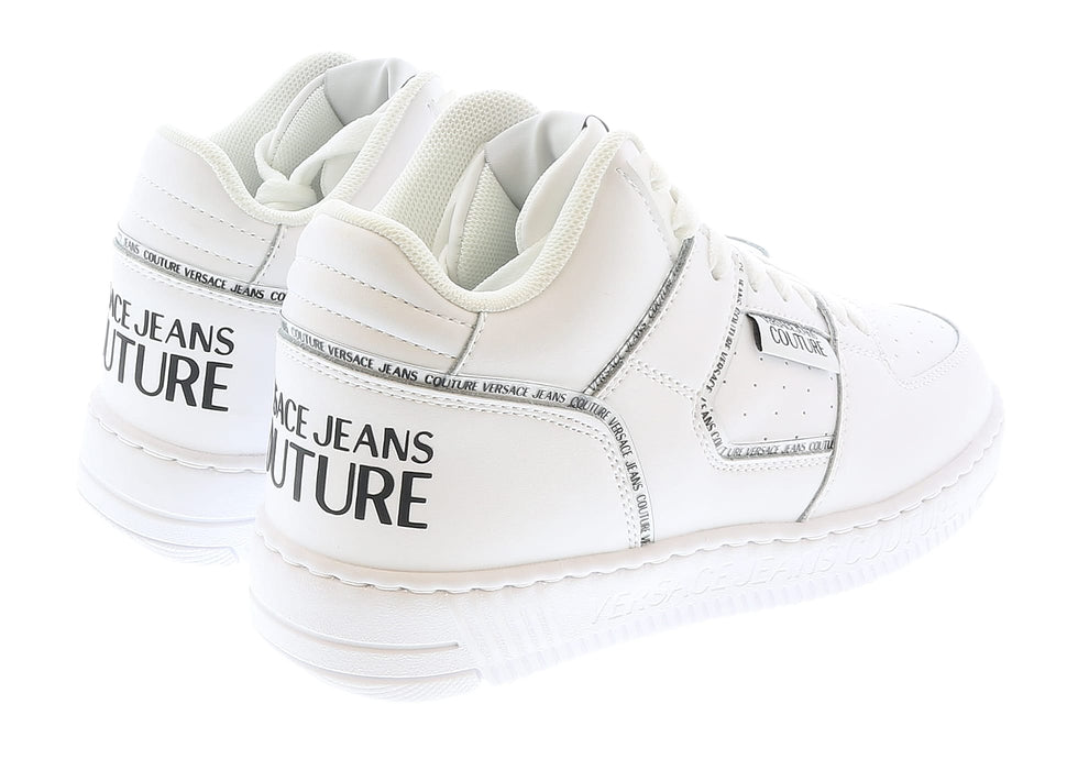 Versace Jeans Couture Womens Signature Mid Top Lace Up White Sneakers-
