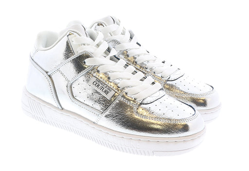 Versace Jeans Couture Womens Signature Mid Top Lace Up Silver Sneakers-