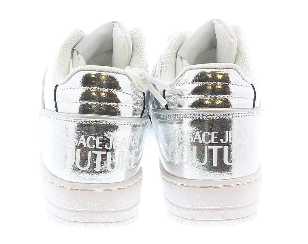 Versace Jeans Couture Signature Mid Top Lace Up Silver Sneakers-
